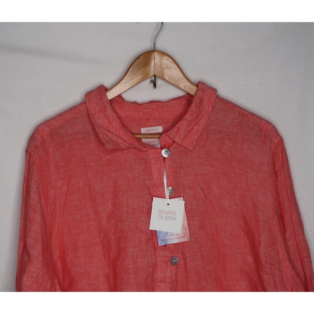 Sigrid Olsen 100% Linen Blouse Womens 3X Coral Button Tunic Resort Boho NWT - Picture 3 of 8